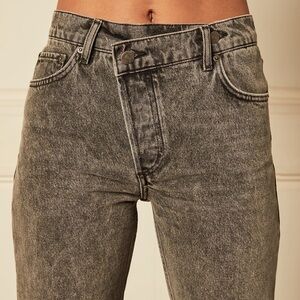 Boyish Jeans The Casey High Rise Straight Leg Jeans in Marbled black wash